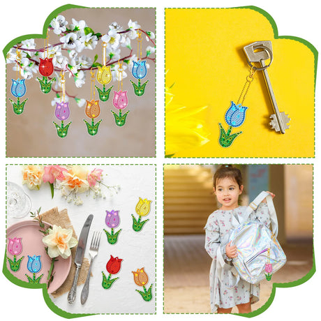 12 Pieces Spring Tulip Diamond Painting Keychain 5D DIY Diamond Painting Kit Flower Hanging Diamond Art Kits Spring Colorful Tulip Ornaments for Kids Spring Crafts Family Decor (Tulip Style) Ferraycle