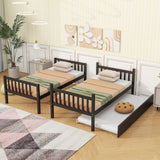DNChuan Twin Over Twin Bunk Bed with Trundle,Triple Bunk Bed Convertible Into 3 Platform Beds,3-in-1 Beds with Headboard and Footboard,Wooden Frame for Kids Adults-Espresso DNChuan
