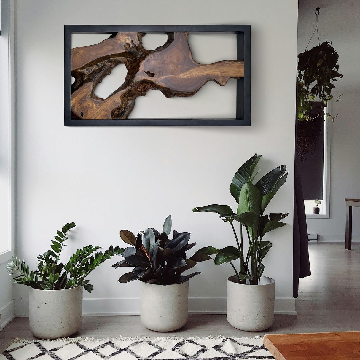 Warmaxx Teak Wood Rectangle Wall Art Decoration 31.6" x 15.8" Farmhouse Live Edge Wall Art Rustic Décor for Home Living Room Bedroom Office Handcrafted Wooden Flower Design Warmaxx