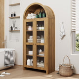 GarveeHome 70" Tall Arched Kitchen Pantry Cabinet with Acrylic Doors - 5-Tier Wooden Storage Cabinet with Adjustable Shelves, Modern Bookshelf for Living Room and Dining Room, Oak GarveeHome