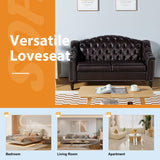 Chesterfield Loveseat, 55" Leather Love Seat Sofa, Comy Small Sofa Counch with Camelback for Small Spaces, Mid Century Modern 2 Deep Seats Couch for Apartment Living Room, Bedroom (PU-Loveseat, Brown) SUJOUCRAFT