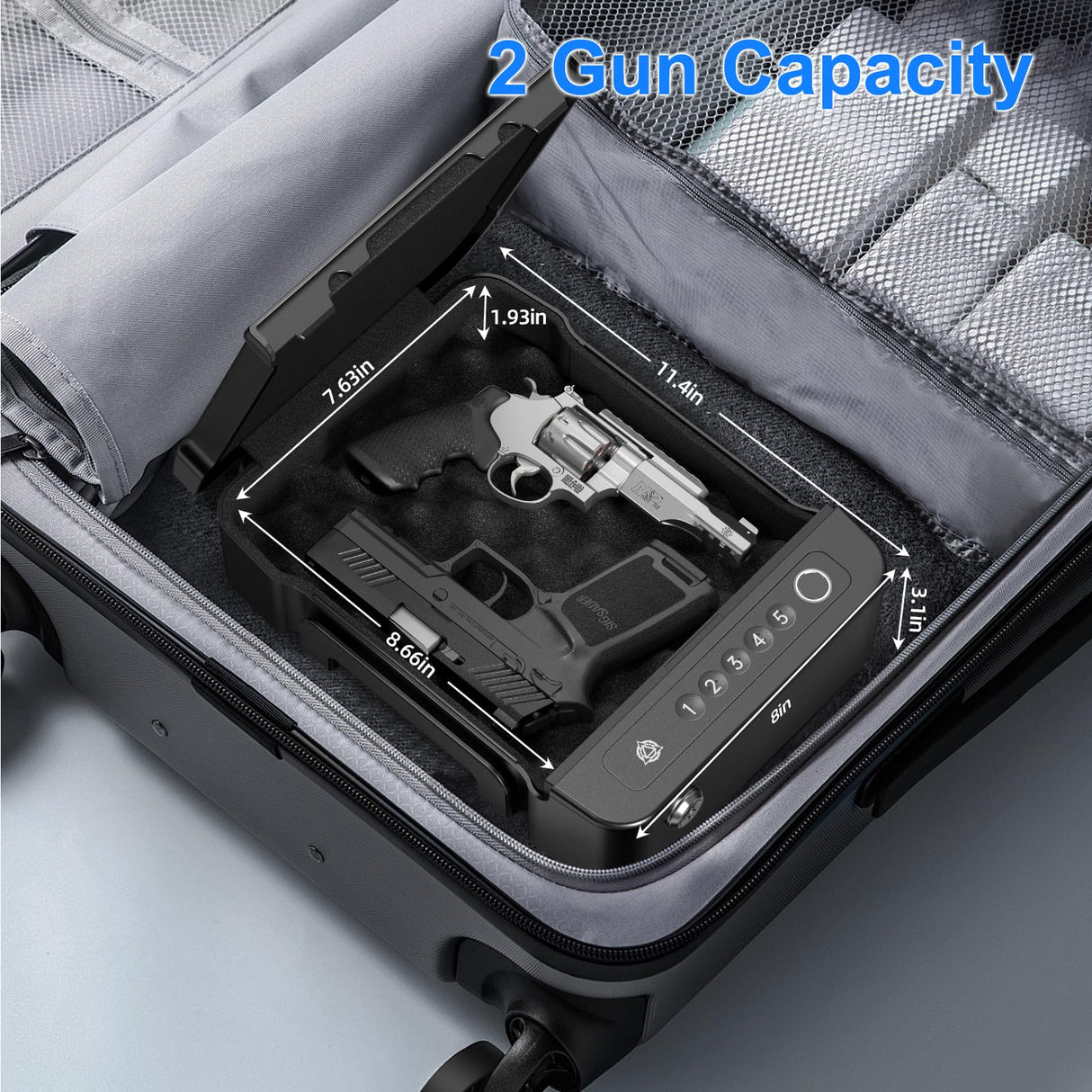 AINIRO Gun Safe for Handgun, Small Biometric Gun Safe with Built-in Handle Gun Lock Box for Pistols with Fingerprint, Keypad and Key Unlock Pistol Safe for Home, Car, Truck, Bedside Nightstand, Drawer AINIRO