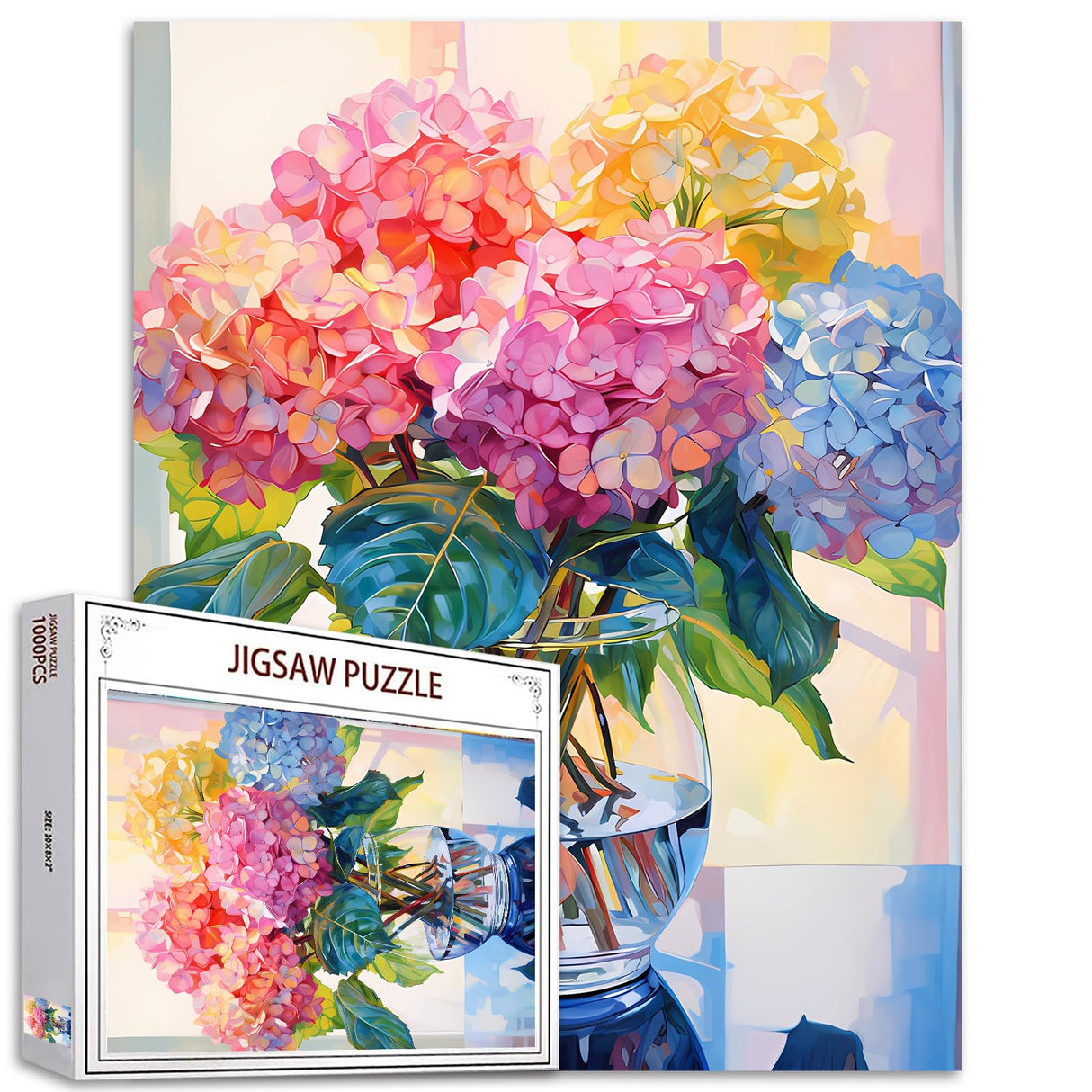 Hydrangea in Glass Vase Jigsaw Puzzle 1000 Pieces Puzzles for Adults, Blossom Flowers Jigsaw Puzzles for Challenging Family Activity Games DIY Puzzle for Home Wall Decor Gifts - 20 x 27 Inches Tucocoo