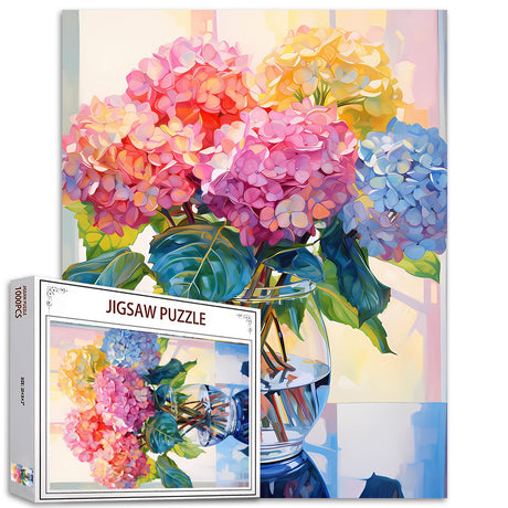 Hydrangea in Glass Vase Jigsaw Puzzle 1000 Pieces Puzzles for Adults, Blossom Flowers Jigsaw Puzzles for Challenging Family Activity Games DIY Puzzle for Home Wall Decor Gifts - 20 x 27 Inches Tucocoo