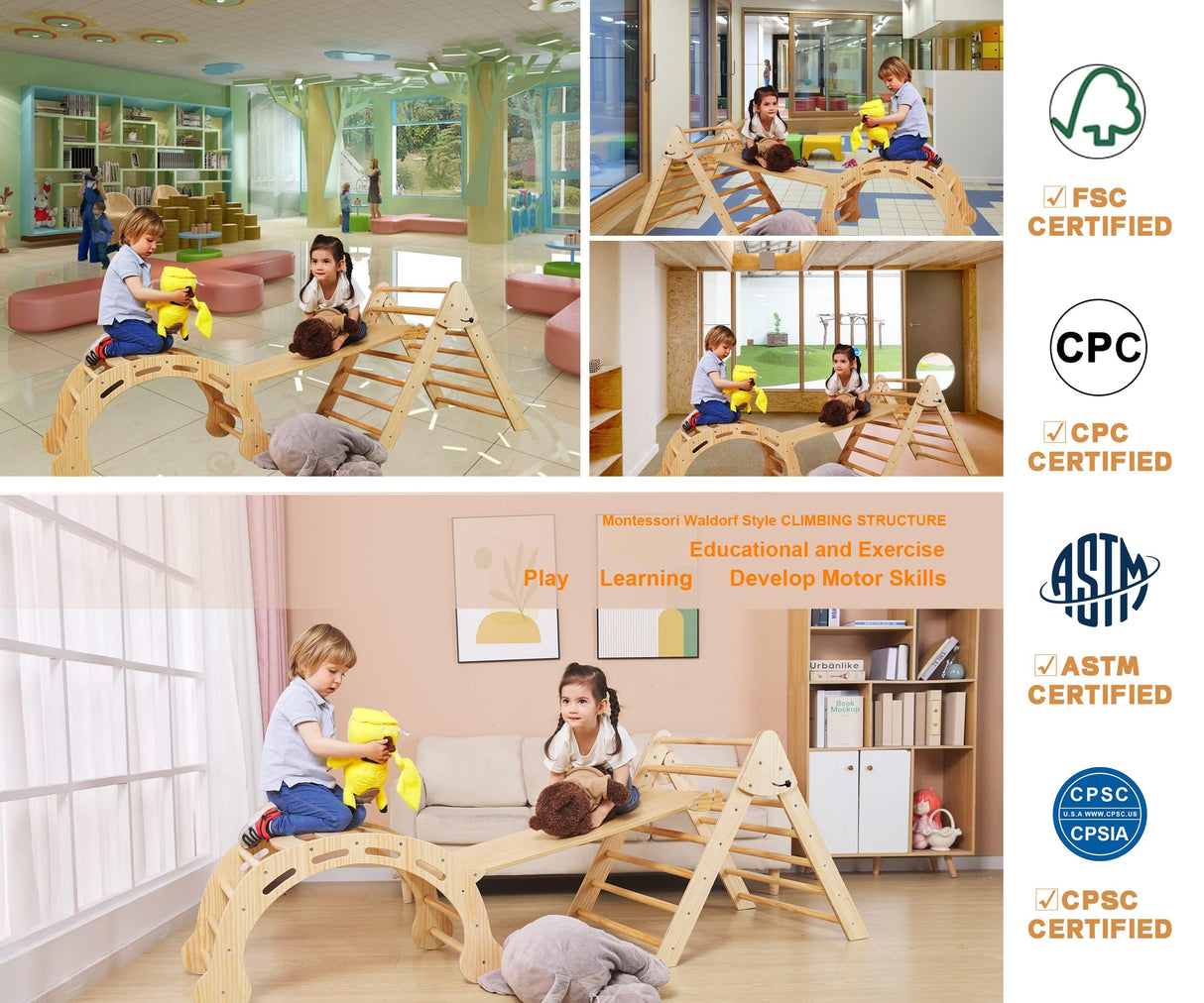 FANABAS Large 8 in 1 Pikler Triangle Set, Montessori Climbing Toys for Toddlers 1-7 Years Kids Jungle Gym Outdoor and Indoor Playground, Foldable Triangle Climber,Arch,Rocker [Big 33LB!] FANABAS