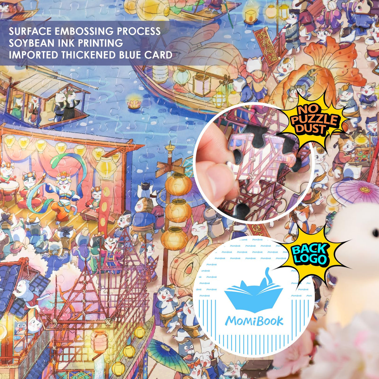 Puzzles for Adults 1000 Pieces, MOMIBOOK Jigsaw Puzzles of Chinese Village Town Cat, Painting Image 81.3x40.6cm(32"x16") Toys & Game Puzzle, White Elephant Choices, Birthday Puzzle Funny Choices MOMIBOOK