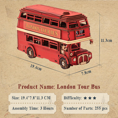ROBOTIME 3D Puzzles for Adults Wooden Craft London Tour Bus DIY Model Kit to Build Educational Brain Teaser Toy for Kids Craft Decor Gift ROBOTIME