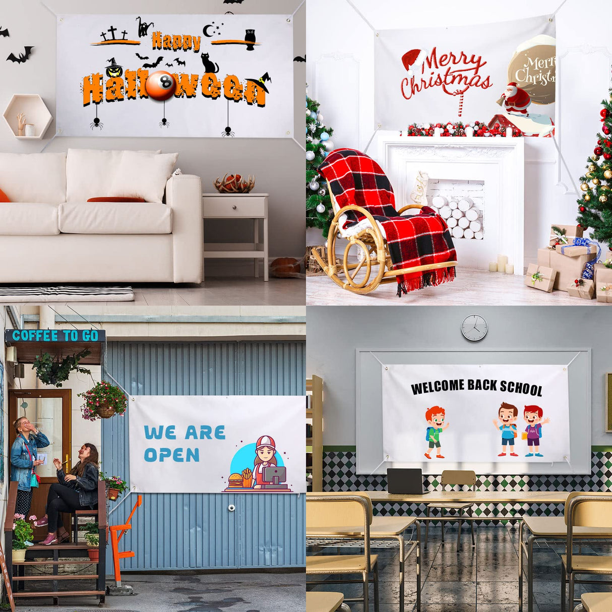 4 Pcs 3 x 6 Feet Large Blank Banner Polyester Sublimation Banner with Hanging Ropes Paintable Easy Hang Signs White DIY Banner Signs for Indoor Wall Outdoor Party Display Business Office Supply Shimeyao