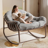 GarveeLife Outdoor Papasan Rocking Chair, Oversized Wicker Lounge Chair with Cushion and Metal Frame, Patio Rattan Egg Rocker for Balcony Backyard Porch Bedroom, Grey GarveeLife