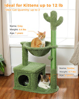 MUTTROS Cactus Cat Tree 40" Cat Tower with Large Metal Carpet Hammock, Cat Scratching Post for Indoor Cats with Condo& Dangling Ball, Green MUTTROS