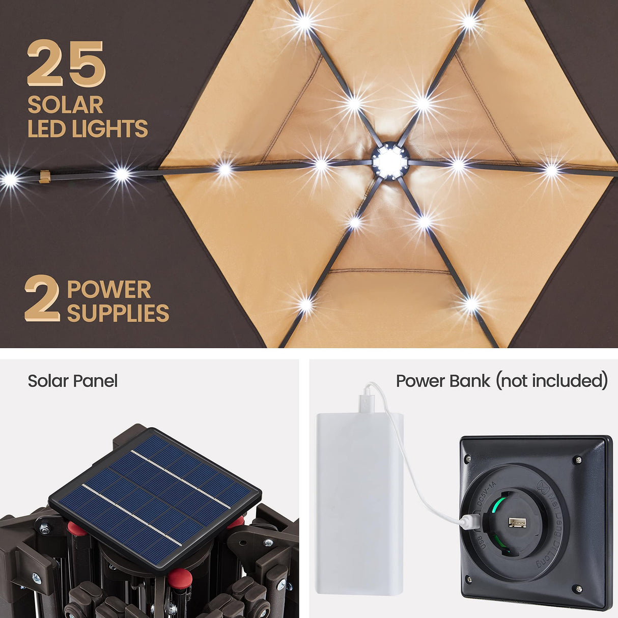 Yaheetech 13×13 Pop-Up Patio Gazebo Tent W/Mesh Netting Sides & 25 Solar LED Lights, Hexagonal Double Vented 3 Height Adjustable Gazebo with Storage Yaheetech