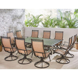 Hanover Manor 11-Piece Outdoor Dining Set with 10 Comfortable Swivel Rockers and an Extra-Large 60" x 84" Aluminum Cast-Top Dining Table, 10 person Patio Table and Chairs for Backyard, Deck, Porch Hanover