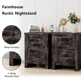 LUXOAK Nightstand Set of 2 with Charging Station, Farmhouse End Table with 2 Drawers Storage Cabinet, Rustic Wood Sofa Side Table for Bedroom, Living Room, Office, Dark Rustic Oak LUXOAK