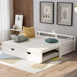 Extendable Daybed with Trundle Beds, Wood Daybed Frame with Pull Out Trundle, Twin to King Design Extending Daybed for Kids Girls Boys Teens Adults, No Box Spring Required, White Bellemave