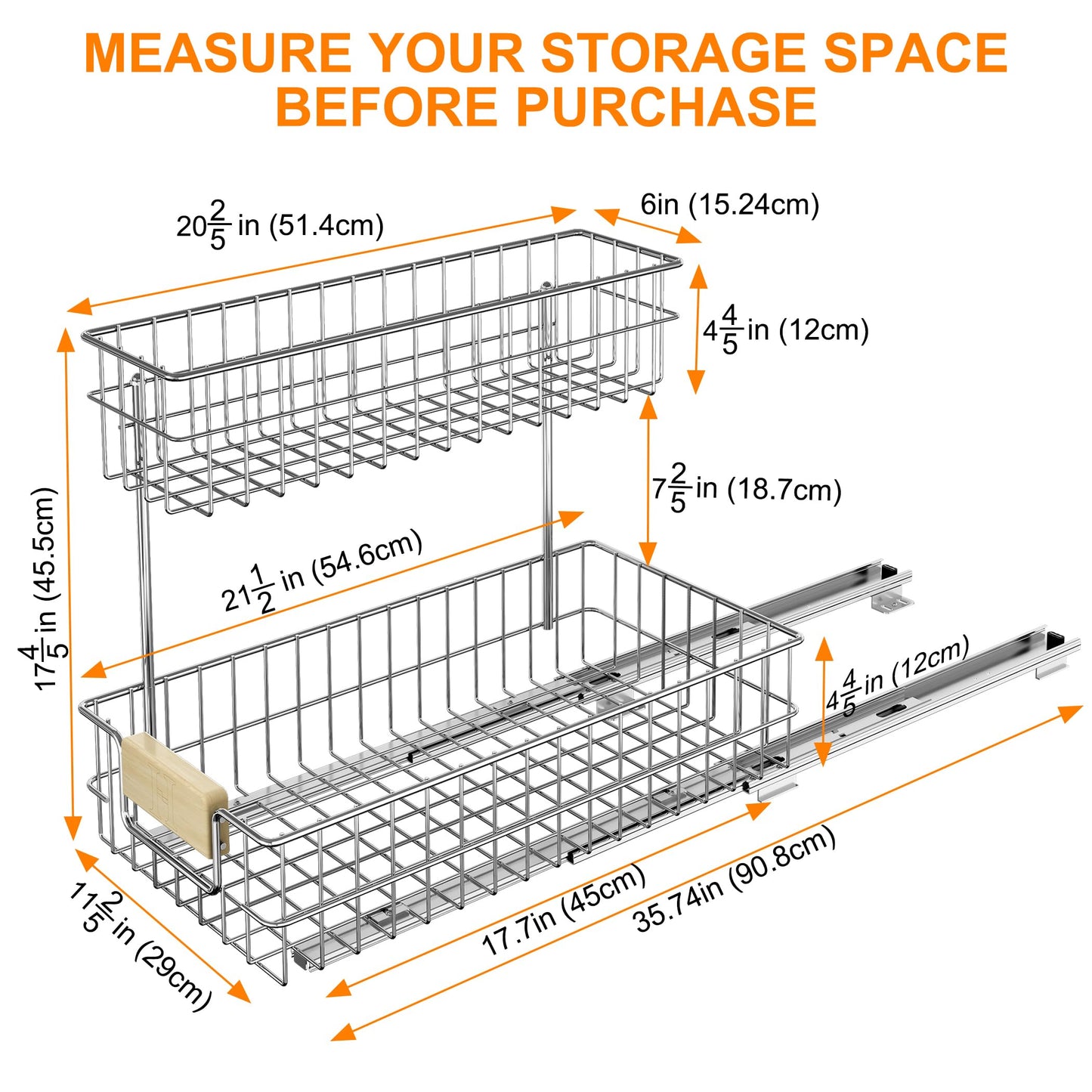 ROOMTEC Pull Out Cabinet Organizer, Under Sink Slide Out Storage Shelf with 2 Tier Sliding Wire Drawer, Sliding Storage for Inside Kitchen Cabinet- 11½ in. W x 21½ in. D (Left) - WoodArtSupply