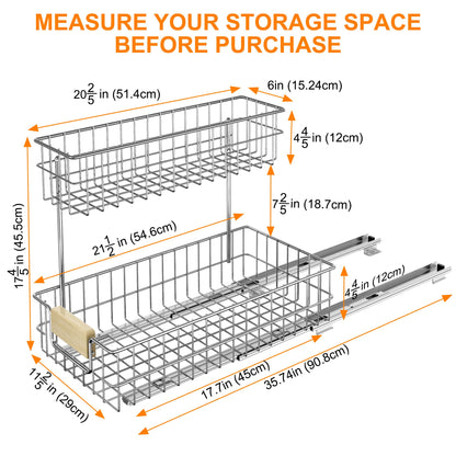 ROOMTEC Pull Out Cabinet Organizer, Under Sink Slide Out Storage Shelf with 2 Tier Sliding Wire Drawer, Sliding Storage for Inside Kitchen Cabinet- 11½ in. W x 21½ in. D (Left) - WoodArtSupply