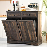 Spurgehom Double Tilt Out Trash Cabinet 13 Gallon Kitchen Waste Bins, Laundry Hamper Tilt Out Pet Proof Hidden Trash Bin for Kitchen,Rustic Black Spurgehom