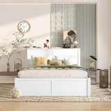 Full Size Storage Bed with Trundle, Wood Platform Bed Frame with Storage Shelves Headboard and Twin Size Trundle Bed, Wooden Full Beds for Kids Boys Girls Teens, White Bellemave