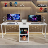 Natwind Two Person Desk with Storage Shelves, 92.5" Double Computer Desk with PC case Stand for Home Office, Home Craft Table Workstation, Heat Press Table, Long Gaming Desk,White Natwind
