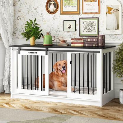 DAWNSPACES Extra Large Dog Crate Furniture, 55" Indoor Heavy Duty Dog Kennel House with Sliding Doors, Furniture Style Dog Crate Table Side End Table TV Stand for XL Large Medium Breed Dogs,  - WoodArtSupply