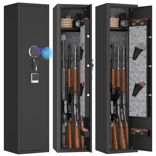 PRESTELION 3-5 Gun Safe,Adjustable Bracket and Biometric Lock,Heavy Duty Gun Safe for Rifles and Shotguns,Money and Valuables