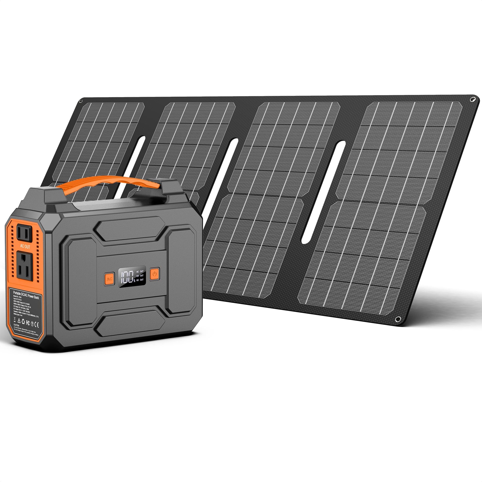 Solar Powered Generator 200W Peak/100W Rated, Portable Solar Generator Power Station with Solar Panels 40W Included, 146Wh Solar Power Bank with AC Outlet 110V for Home Use Camping Outdoor Ad - WoodArtSupply