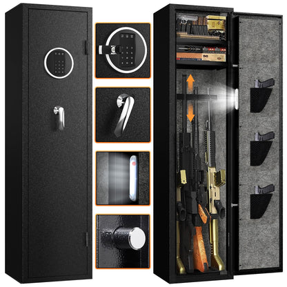 EMAXEE 5-6 Gun Safe Rifle, Gun Safes for Home Rifle and Pistols, Gun Cabinet with Privacy Virtual Password and Alarm Function, Rifle Safe with 2 Removable Shelves and Adjustable Racks for Sho - WoodArtSupply