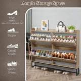 MISHAO Shoe Storage Cabinet with 4 Flip Drawers, Narrow Hidden Shoe Cabinet with Metal Legs & Adjustable Shelf, Freestanding Slim Shoe Rack Organizer for Entryway, Natural MISHAO