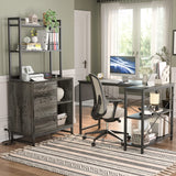 Homieasy Grey Oak Vertical Filing Cabinet with Lock & Charging Station, Large Drawer & Bookshelf Homieasy