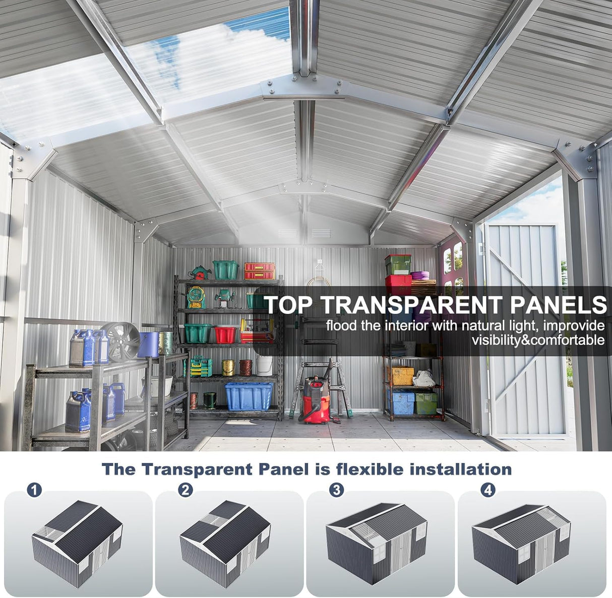 WELYAS 10x12 FT Metal Outdoor Storage Shed, Reinforced Frame Heavy Duty Large Waterproof Garden Tool Sheds with Unique Skylight Windows Air Vent for Patio Yard，Dark Grey WELYAS