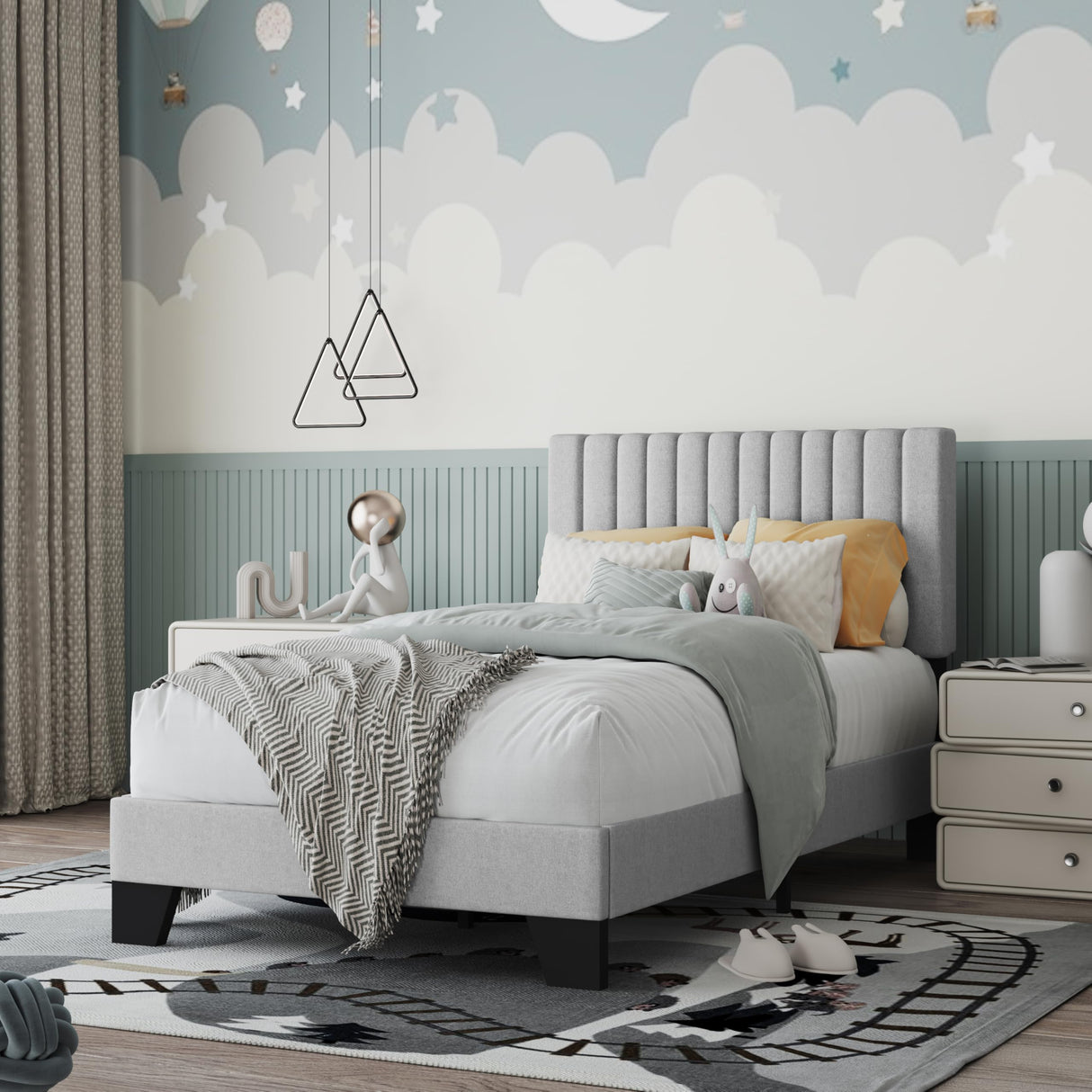 ZZBINUS Twin Size Bed Frame with Adjustable Tufted Headboard – Linen Upholstered Platform Bed, Sturdy Frame & Slats, No Box Spring Needed, Noise-Free, Easy Assembly (Gray, Twin) ZZBINUS