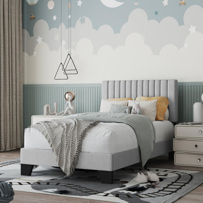 ZZBINUS Twin Size Bed Frame with Adjustable Tufted Headboard – Linen Upholstered Platform Bed, Sturdy Frame & Slats, No Box Spring Needed, Noise-Free, Easy Assembly (Gray, Twin)