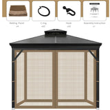 OIPUNSHLE Gazebo Universal Replacement Mosquito Netting, 10'x10' Gazebo Netting Outdoor, 4-Panel Screen Walls for Outdoor Patio with Zipper (Mosquito Net Only) (Brown) OIPUNSHLE