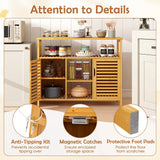 Giantex Bamboo Bathroom Storage Cabinet, 2-Door Storage Organizer with Shelves, Freestanding Floor Cabinet, Slatted Bamboo Home Furniture for Living Room Entryway Kitchen Dining Room, Natural Giantex