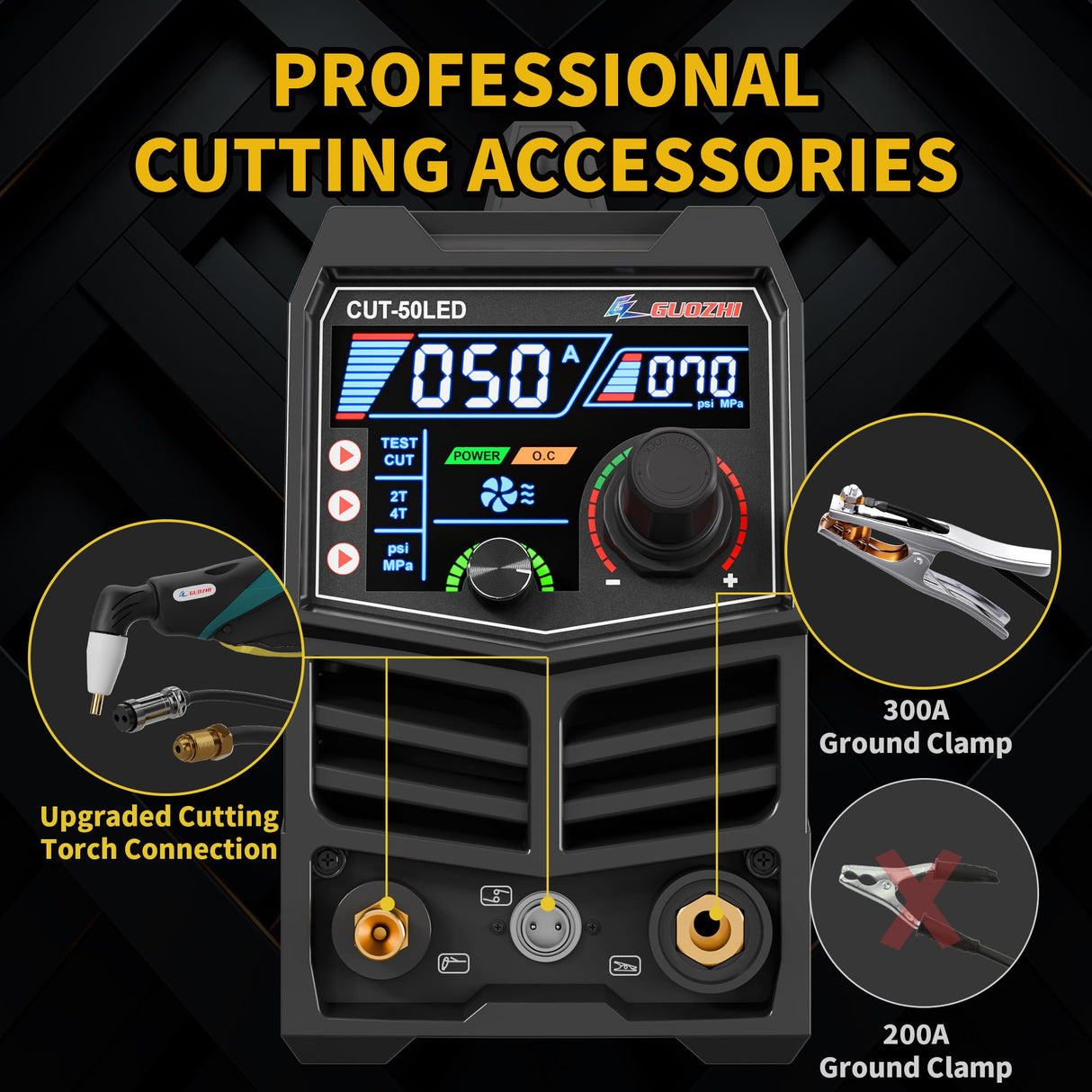GZ GUOZHI Plasma Cutter, [Large LED Display] 50Amps Cutter Machine with 110/220V Dual Voltage DC Inverter IGBT 1/2 Inch Clean Cut Post Flow and 2T/4T, for Beginners DIY GZ GUOZHI