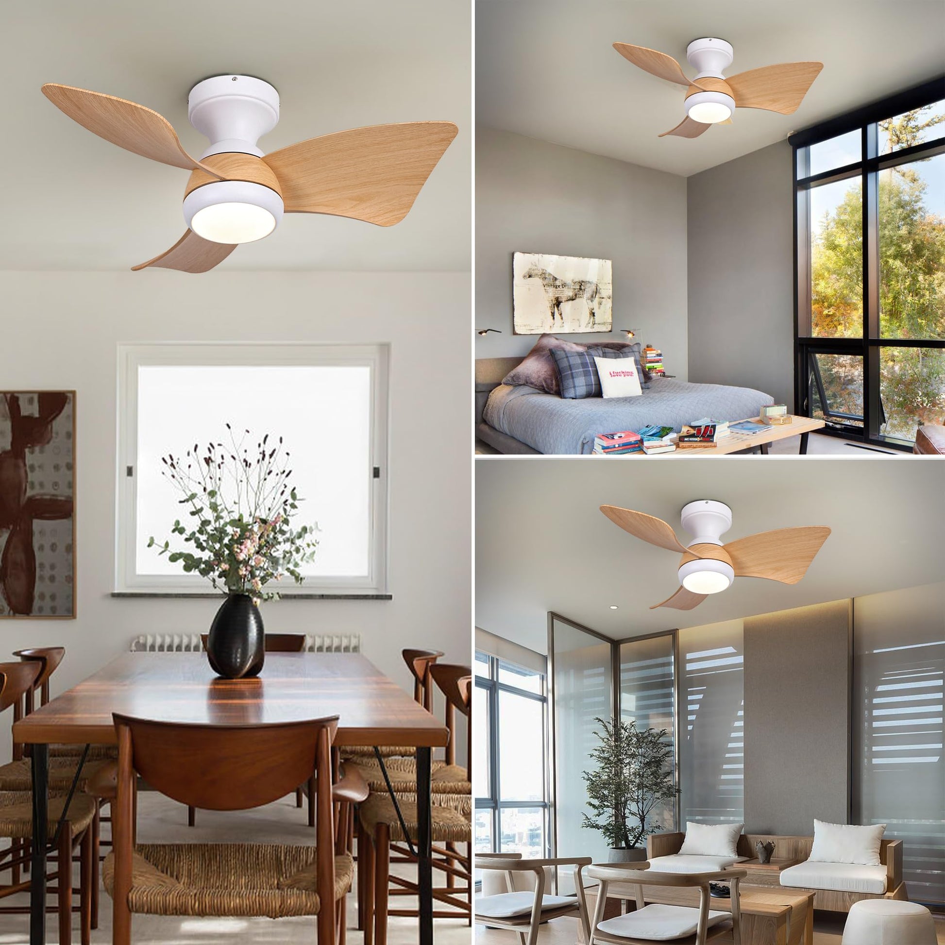 KINGTORO Ceiling Fans with Light and Remote, 30inch Wood Low Profile Ceiling Fan with Lights,Flush Mount, Dimmable Noiseless,Reversible Modern LED Ceiling Fan for Bedroom Kitchen Dining Room - WoodArtSupply