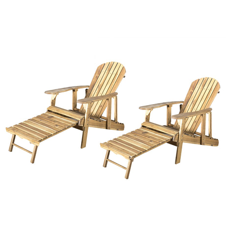 GDFStudio Outdoor Reclining Wood Adirondack Chair with Footrest (2, Natural Stained) GDFStudio