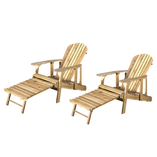 GDFStudio Outdoor Reclining Wood Adirondack Chair with Footrest (2, Natural Stained)