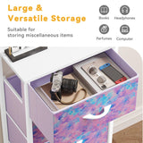DWVO Dresser with 4 Drawers - Storage Tower Unit, Dresser for Bedroom, Living Room, Closets - Sturdy Steel Frame, Wooden Top & Easy Pull Fabric Bins, Purple DWVO