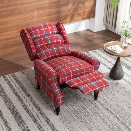 PATIOPTION Upholstered Wingback Recliner Chair, Plaid Recliner Chair Armchair Adjustable Footrest Push Back Reclining Sofa, Mid-Century Modern Lounge Armchair for Living Room, Bedroom, Reading - Red PATIOPTION