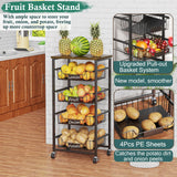 OKZEST Fruit Basket, 5-Tier Utility Kitchen Organizer and Storage Cart with Pull-Out Baskets and Wood Top, Rolling Pantry Kitchen Cart on Wheels for Fruit Potato Onion Vegetable Snack Produce OKZEST