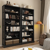 TVU 6-Tier Wooden Bookshelf, 77.2" Tall Farmhouse Style Open Bookcase, 31.5" W Standing Book Shelf with Storage, Suitable for Study, Living Room, Office, Blcak TVU