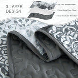 Dobuyly Grey Black Quilt Set Queen Size, Boho Plaid Patchwork Bedspreads Coverlet Set, 3 Pieces Soft Lightweight Microfiber Farmhouse Quilt Bedding Set for All Seasons 96"x90" Dobuyly