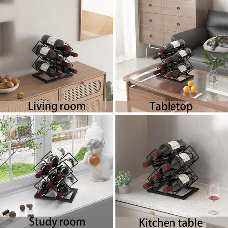 KOKSTOP Countertop Wine Rack, 6 Bottles Wine Storage Capacity, Modern Corner Metal Wine Bottle Holder for Bar, Cabinet, Pantry, Tabletop Wine Racks for Cup and Water Bottle – Black KOKSTOP