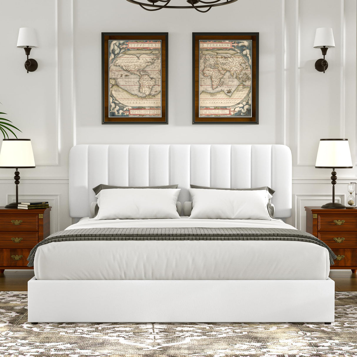 VECELO King Size Upholstered Bed Frame with 4 Drawers and Headboard, Velvet Platform Storage Bedframe, Wooden Slats Support, No Box Spring Needed,Snow-White VECELO