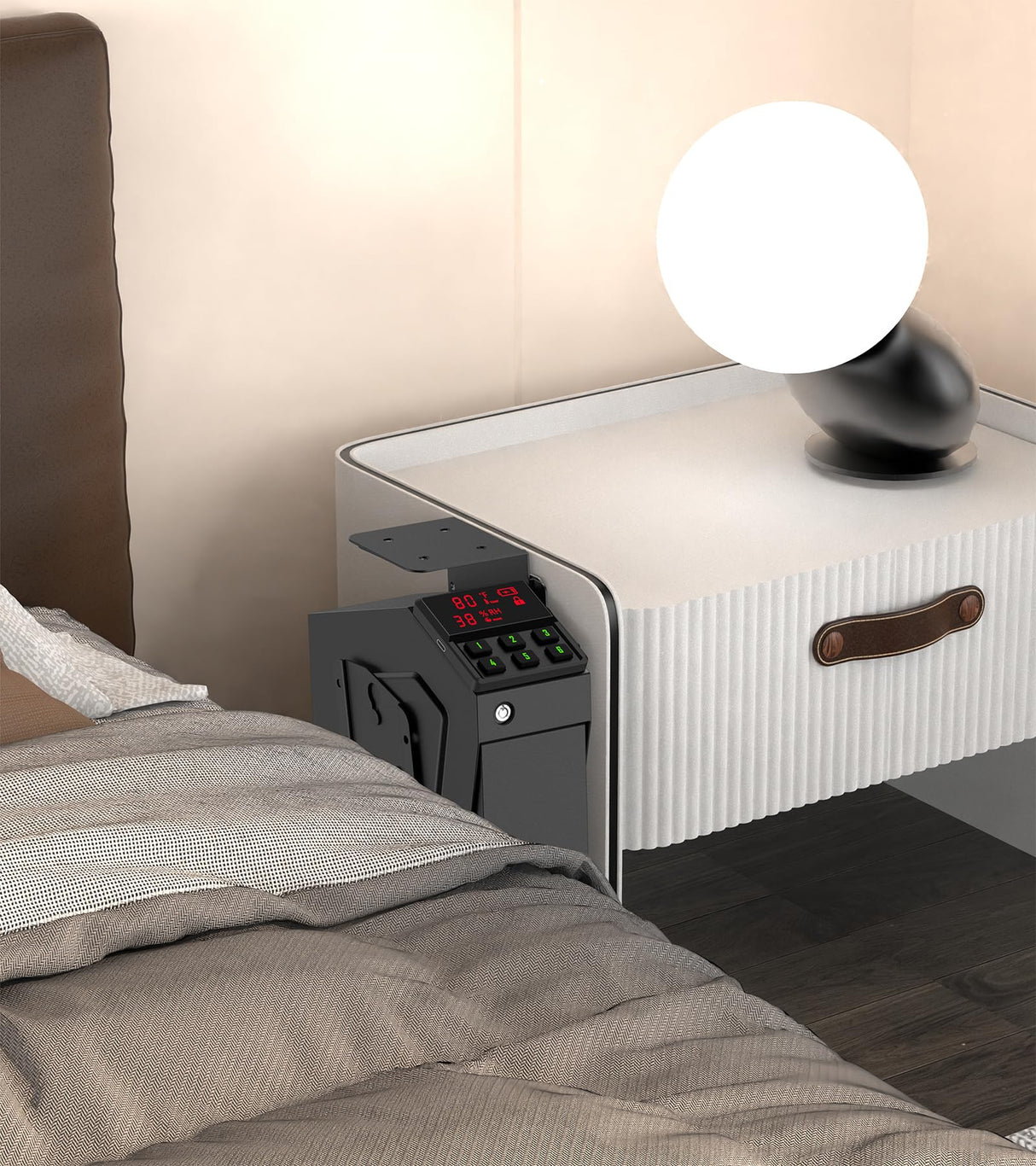 QINGENO Quick-Access Mounted Nightstand Handgun Gun Safe,Auto Open Lid Smart Pistol Safe with Keypad Lock/Key Lock (QG8002E Keypad) QINGENO