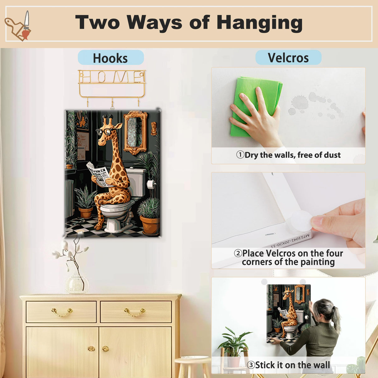 EOBROMD Framed Paint by Numbers Kits for Adults Cute Giraffe in The Toilet, DIY Kits Crafts for Beginner, Painting on Stretched Canvas, Oil Paint by Numbers for Home Decor Gift 12x16inch EOBROMD