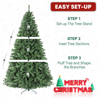 VIVATREES 6ft Prelit Christmas Tree, Artificial Chrismas Tree with 300 Multicolor LED Lights, Easy Assembly with Metal Stand and Hinged Branches, 551 PVC Branch Tips, 10 Color Modes