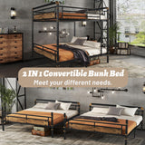 OYUMOENTS Queen Over Queen Bunk Bed, Convertible Bunk Bed for Teens & Adults, Metal Bed Frame with Safety Rails and Ladders for Apartments, Bedroom, Space-Saving,Noise Reduced, Black OYUMOENTS