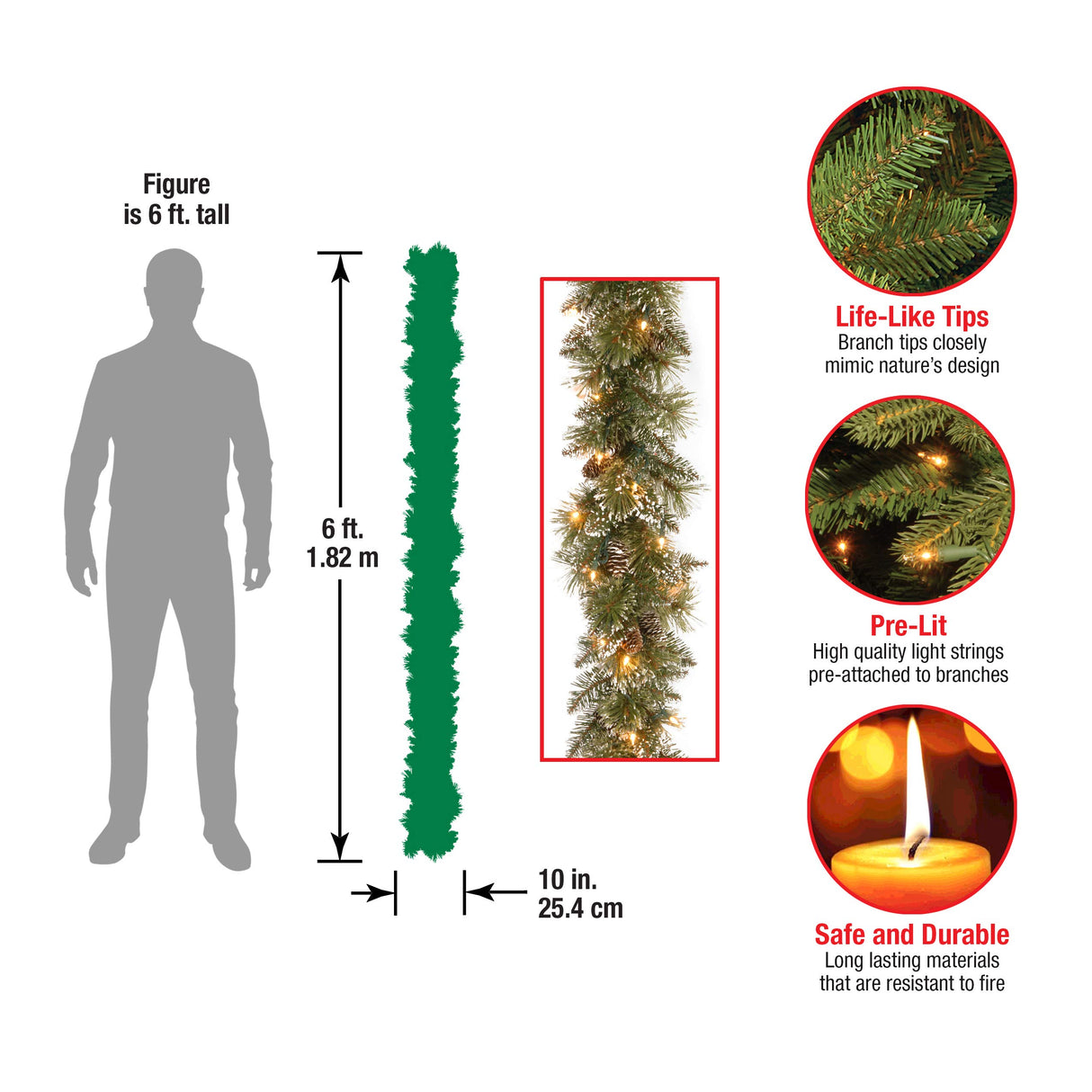 National Tree Company Pre-Lit Artificial Christmas Garland, Green, Glittery Bristle Pine, White Lights, Decorated with Pine Cones, Battery Operated, Christmas Collection, 6 Feet National Tree Company